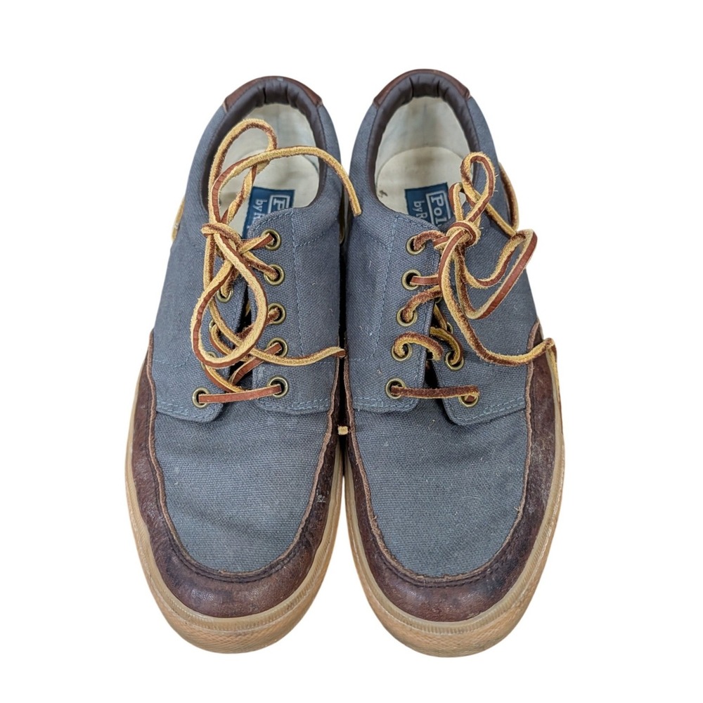 Polo Ralph Lauren Men's Vance Side Lace Blue Canvas Leather Boat Shoes- 8